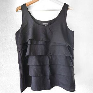 EUC Kenneth Cole Reaction Women's Ruffled Tiered Sleeveless Top Size 10 Black